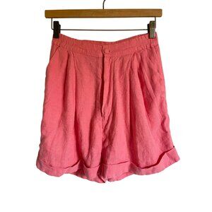 SLEEPER Salmon Pink XS Pleated 100% Linen Shorts